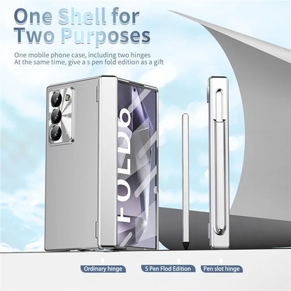 For Samsung Galaxy Z Fold6 5G Phone Case Hard PC Phone Cover with Tempered Glass Film / Stylus