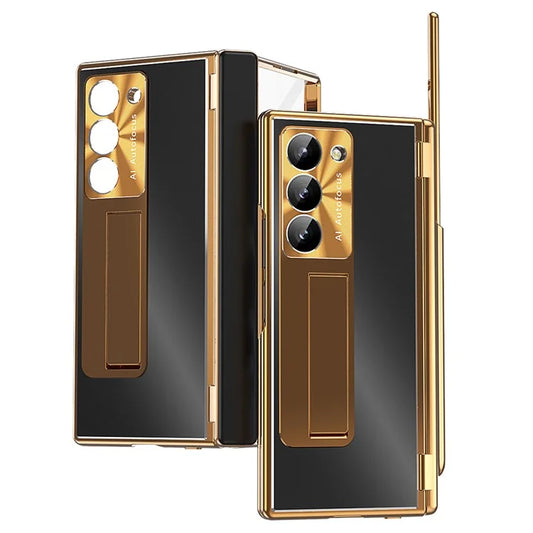 For Samsung Galaxy Z Fold6 5G Case Aluminum Alloy Phone Cover with Tempered Glass Film and Stylus+Black