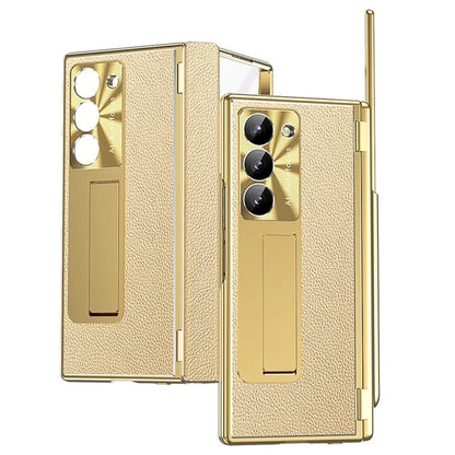 For Samsung Galaxy Z Fold6 5G Case Hinge Protection PU+PC Phone Cover with Stylus