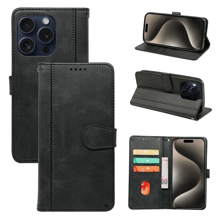 For iPhone 15 Pro Max Case PU Leather Flip Folio Stand View Phone Cover