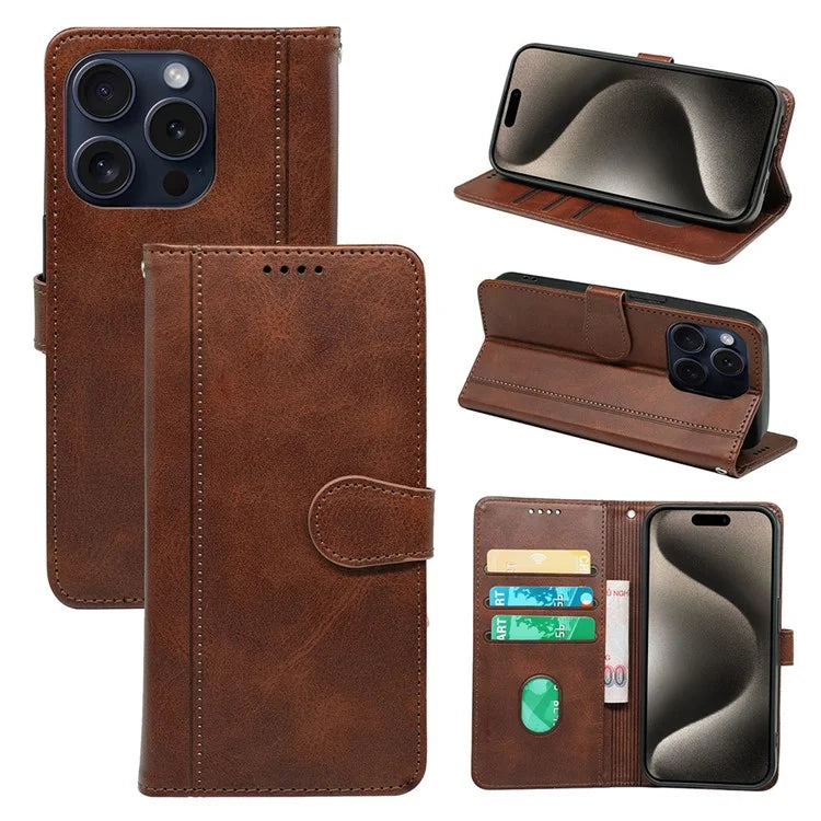 For iPhone 15 Pro Max Case PU Leather Flip Folio Stand View Phone Cover