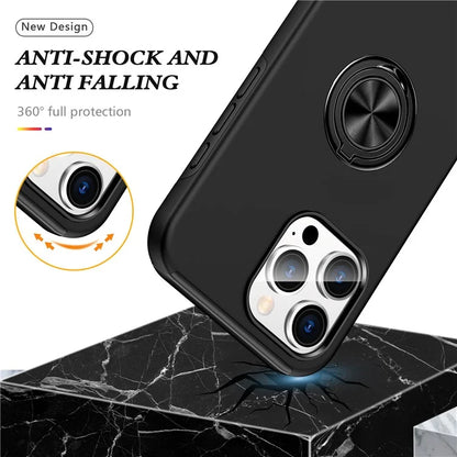 For iPhone 16 Pro Max Case with Ring Holder PC+TPU Anti-Scratch Phone Cover