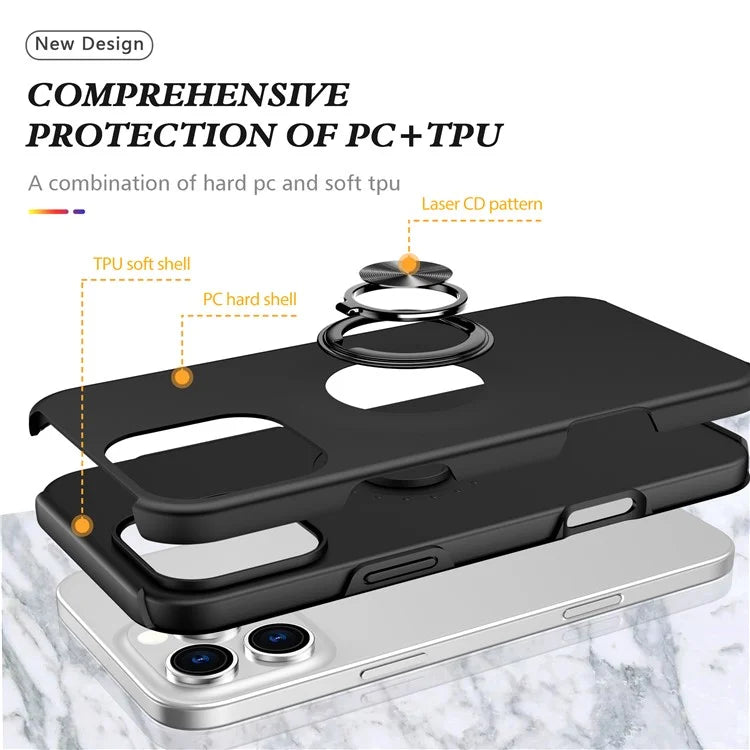 For iPhone 16 Pro Max Case with Ring Holder PC+TPU Anti-Scratch Phone Cover
