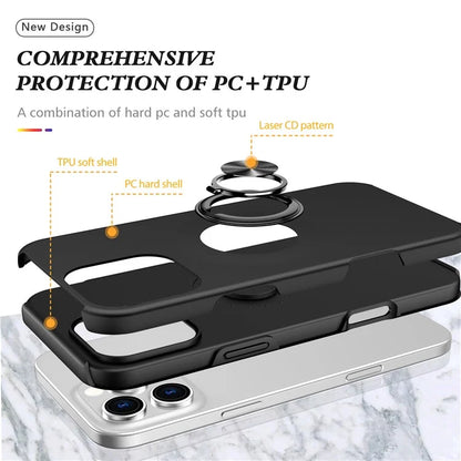 For iPhone 16 Pro Max Case with Ring Holder PC+TPU Anti-Scratch Phone Cover