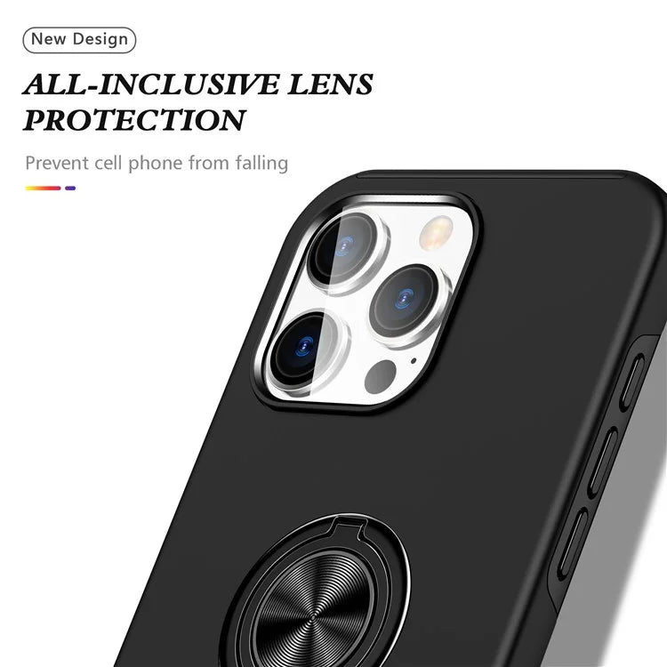 For iPhone 16 Pro Max Case with Ring Holder PC+TPU Anti-Scratch Phone Cover