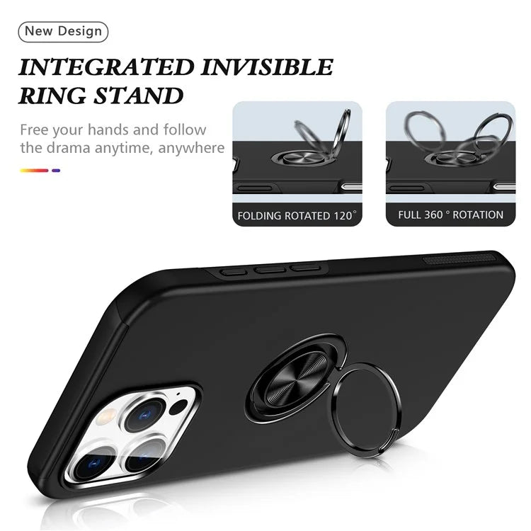 For iPhone 16 Pro Max Case with Ring Holder PC+TPU Anti-Scratch Phone Cover
