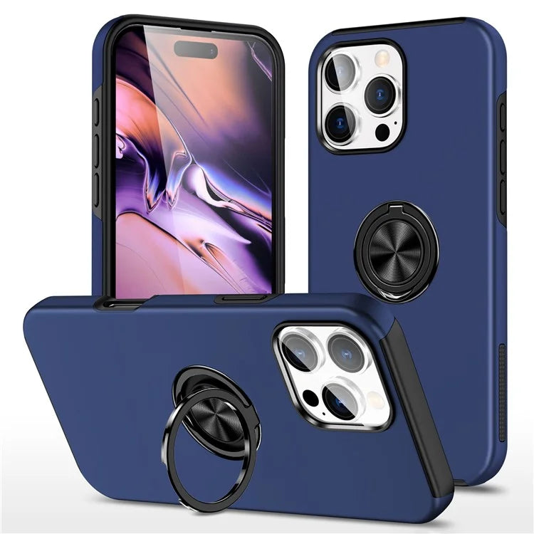 For iPhone 16 Pro Max Case with Ring Holder PC+TPU Anti-Scratch Phone Cover