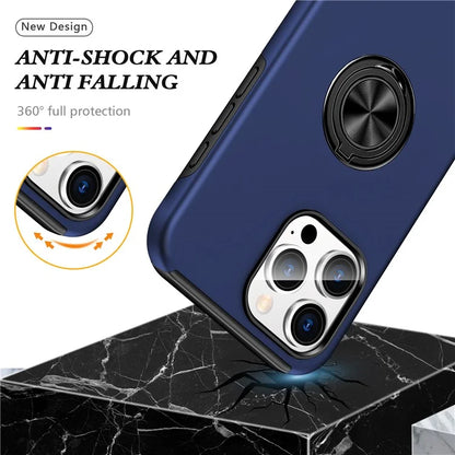 For iPhone 16 Pro Max Case with Ring Holder PC+TPU Anti-Scratch Phone Cover