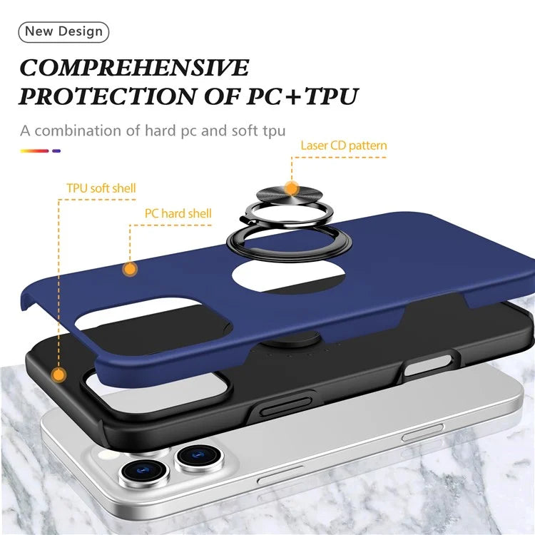 For iPhone 16 Pro Max Case with Ring Holder PC+TPU Anti-Scratch Phone Cover