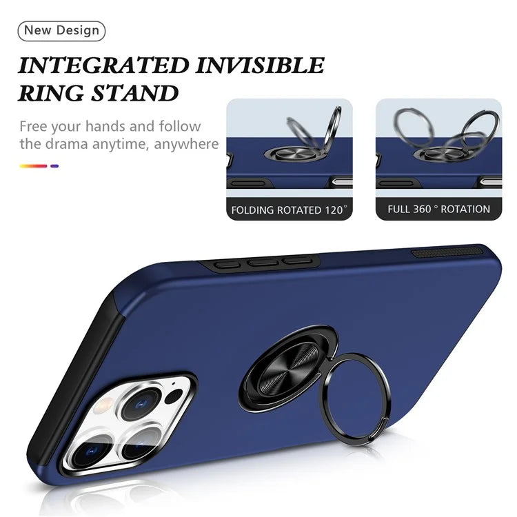 For iPhone 16 Pro Max Case with Ring Holder PC+TPU Anti-Scratch Phone Cover