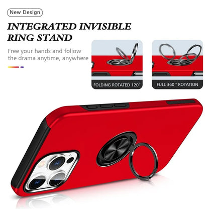 For iPhone 16 Pro Max Case with Ring Holder PC+TPU Anti-Scratch Phone Cover