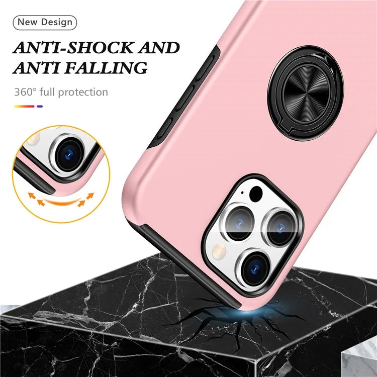 For iPhone 16 Pro Max Case with Ring Holder PC+TPU Anti-Scratch Phone Cover