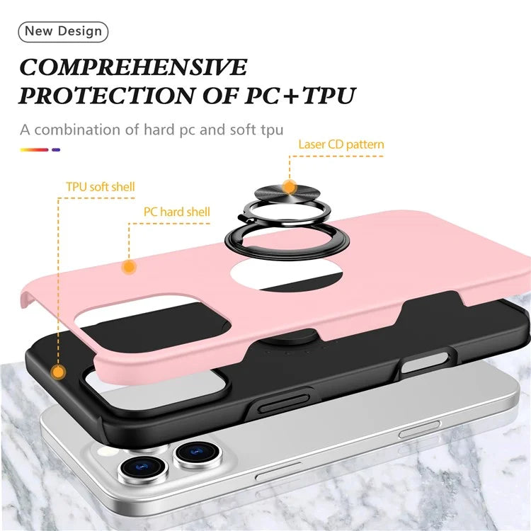 For iPhone 16 Pro Max Case with Ring Holder PC+TPU Anti-Scratch Phone Cover