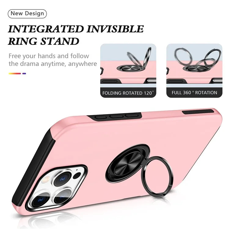 For iPhone 16 Pro Max Case with Ring Holder PC+TPU Anti-Scratch Phone Cover