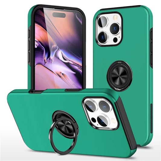 For iPhone 16 Pro Max Case with Ring Holder PC+TPU Anti-Scratch Phone Coverish Green