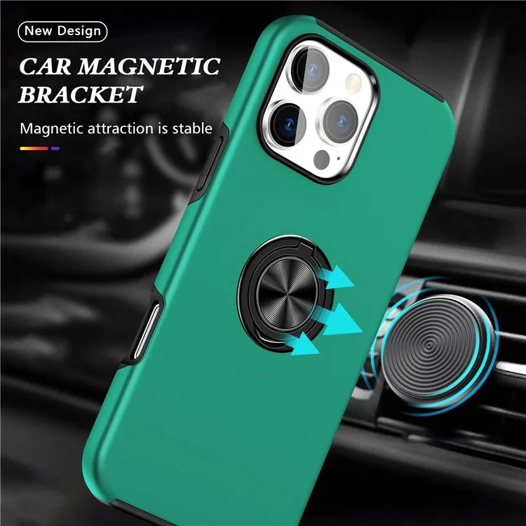 For iPhone 16 Pro Max Case with Ring Holder PC+TPU Anti-Scratch Phone Coverish Green