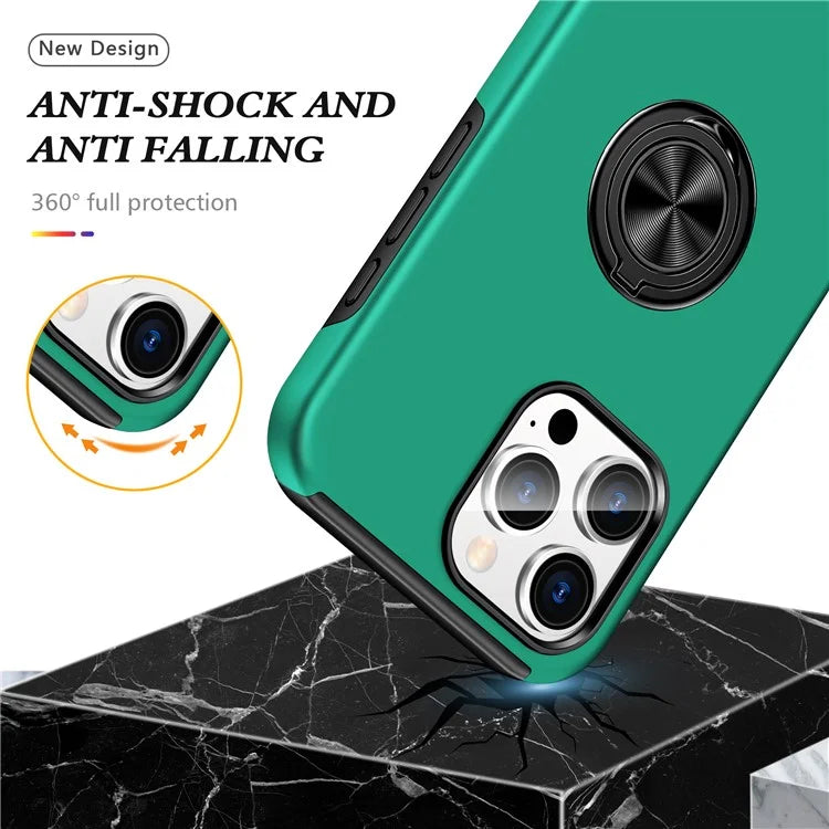 For iPhone 16 Pro Max Case with Ring Holder PC+TPU Anti-Scratch Phone Coverish Green