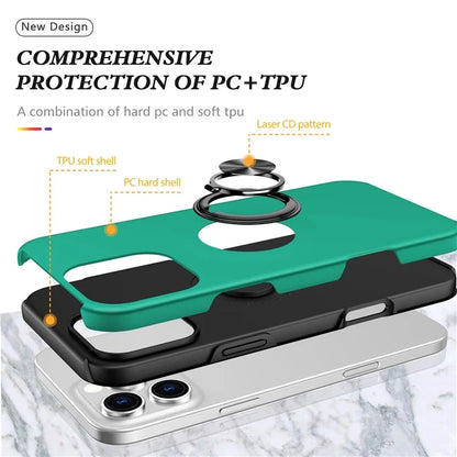 For iPhone 16 Pro Max Case with Ring Holder PC+TPU Anti-Scratch Phone Coverish Green