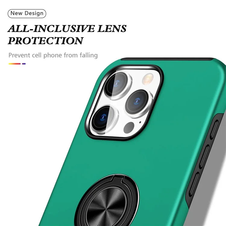For iPhone 16 Pro Max Case with Ring Holder PC+TPU Anti-Scratch Phone Coverish Green