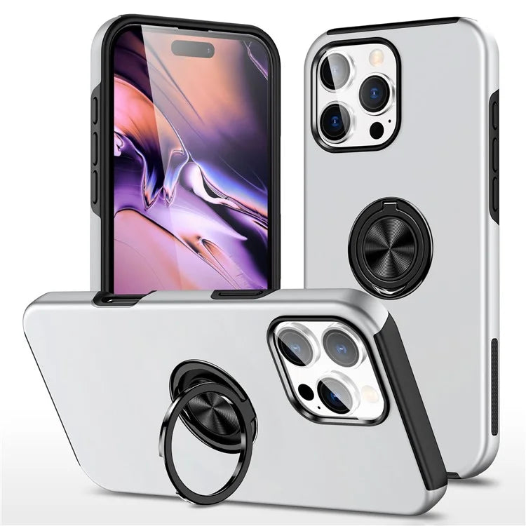 For iPhone 16 Pro Max Case with Ring Holder PC+TPU Anti-Scratch Phone Cover