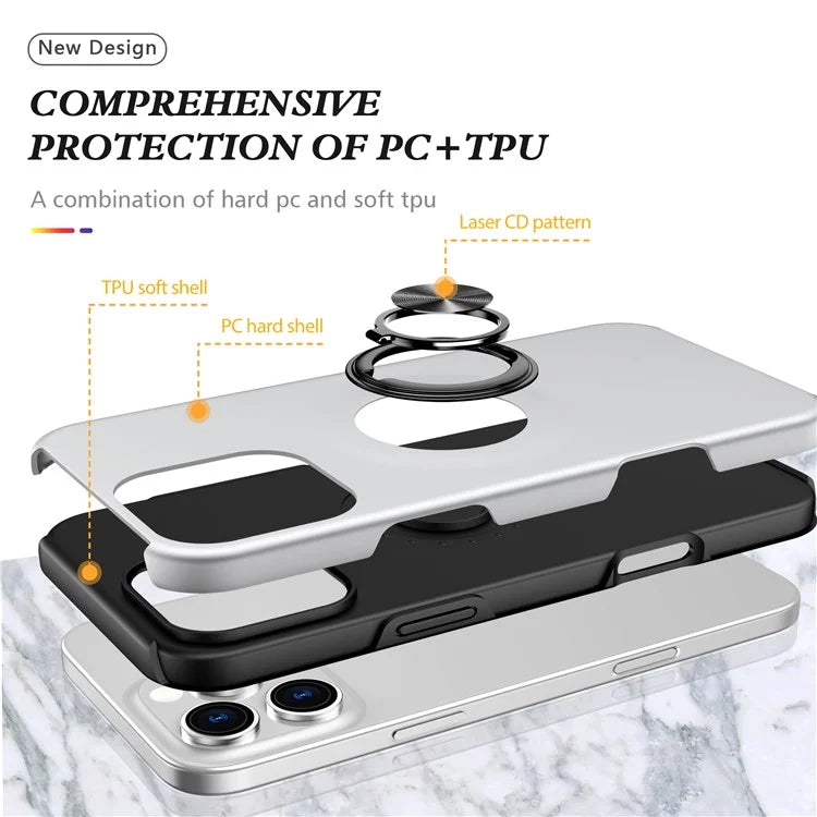 For iPhone 16 Pro Max Case with Ring Holder PC+TPU Anti-Scratch Phone Cover