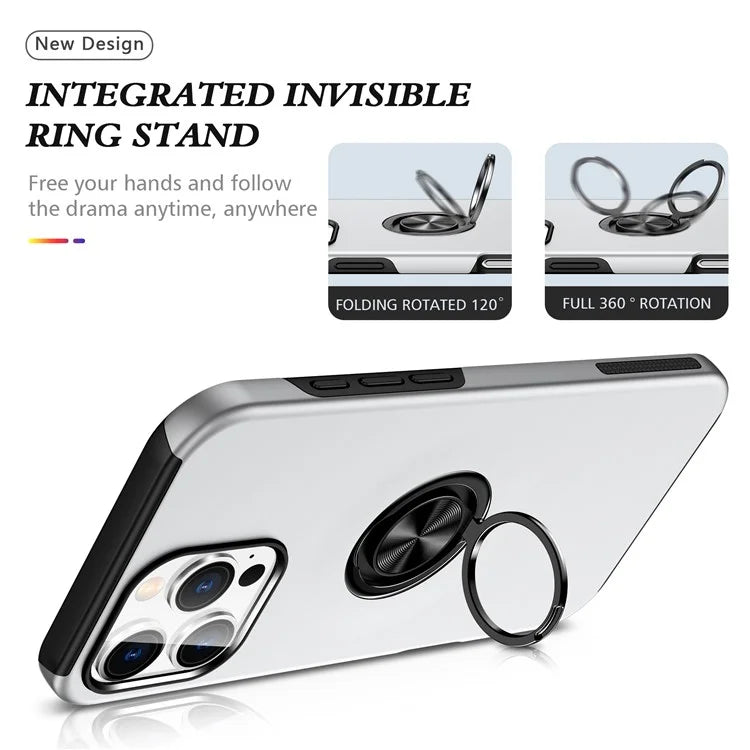 For iPhone 16 Pro Max Case with Ring Holder PC+TPU Anti-Scratch Phone Cover