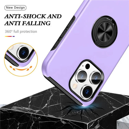 For iPhone 16 Pro Max Case with Ring Holder PC+TPU Anti-Scratch Phone Cover