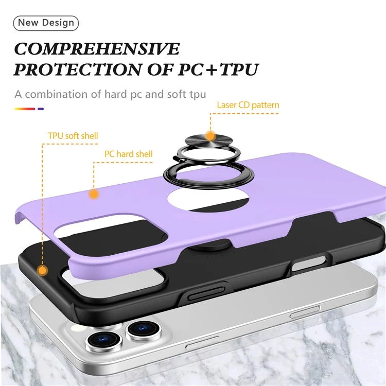 For iPhone 16 Pro Max Case with Ring Holder PC+TPU Anti-Scratch Phone Cover