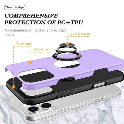 For iPhone 16 Pro Max Case with Ring Holder PC+TPU Anti-Scratch Phone Cover