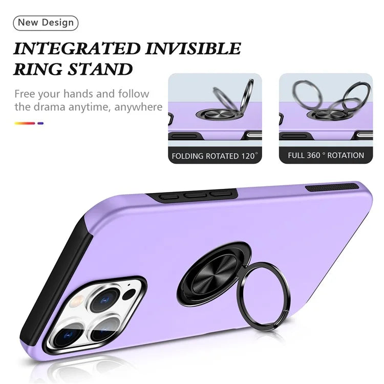 For iPhone 16 Pro Max Case with Ring Holder PC+TPU Anti-Scratch Phone Cover