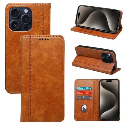 For iPhone 14 Pro Max Case Calf Texture Leather Magnetic Closing Phone Wallet Cover