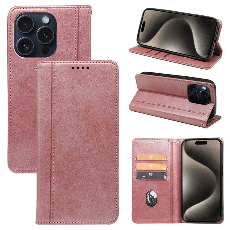 For iPhone 14 Pro Max Case Calf Texture Leather Magnetic Closing Phone Wallet Cover