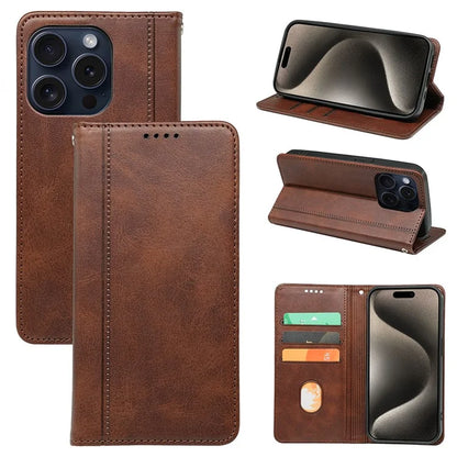 For iPhone 14 Pro Max Case Calf Texture Leather Magnetic Closing Phone Wallet Cover