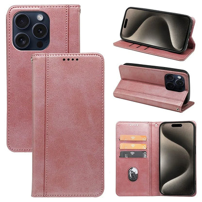 For iPhone 15 Pro Case Calf Texture PU Leather Wallet Stand Phone Cover