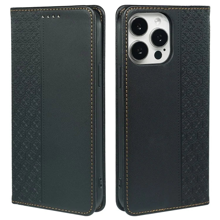 For iPhone 15 Pro Case Four-Leaf Clover Leather Flip Phone Cover