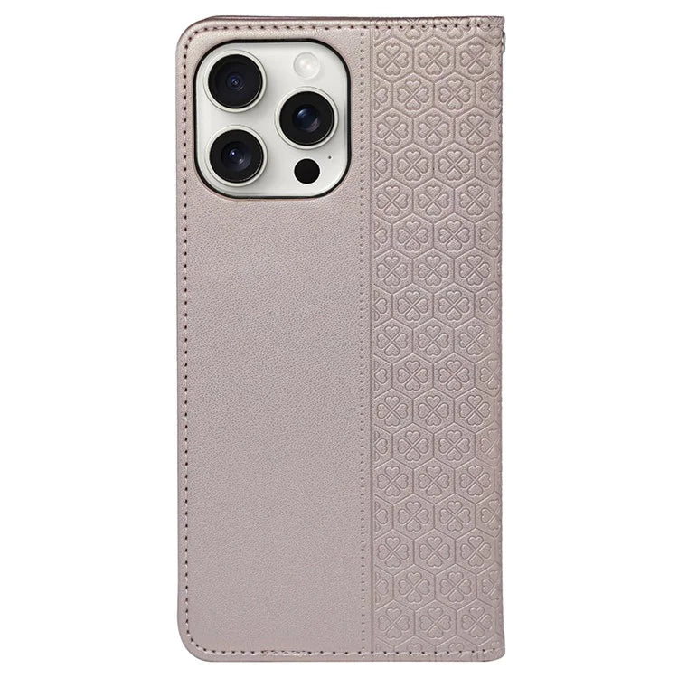 For iPhone 15 Pro Case Four-Leaf Clover Leather Flip Phone Cover