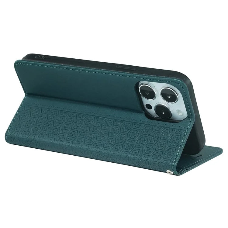 For iPhone 14 Pro Max Case Four-Leaf Clover Leather Wallet Phone Cover