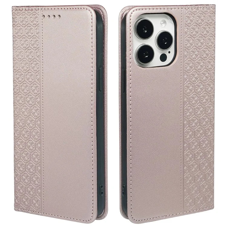 For iPhone 13 Pro Case Four-Leaf Clover Imprinted Leather Folio Phone Cover