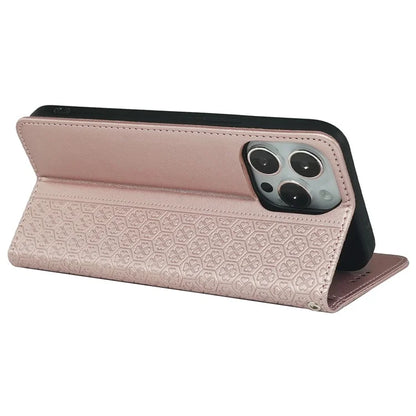 For iPhone 13 Pro Case Four-Leaf Clover Imprinted Leather Folio Phone Cover