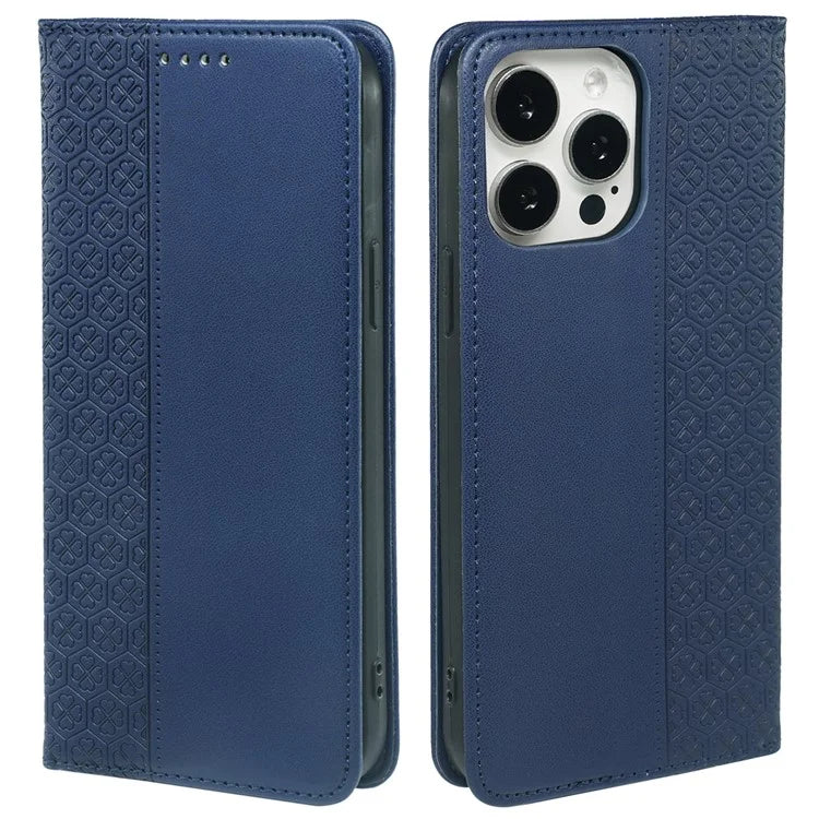 For iPhone 13 Pro Case Four-Leaf Clover Imprinted Leather Folio Phone Cover