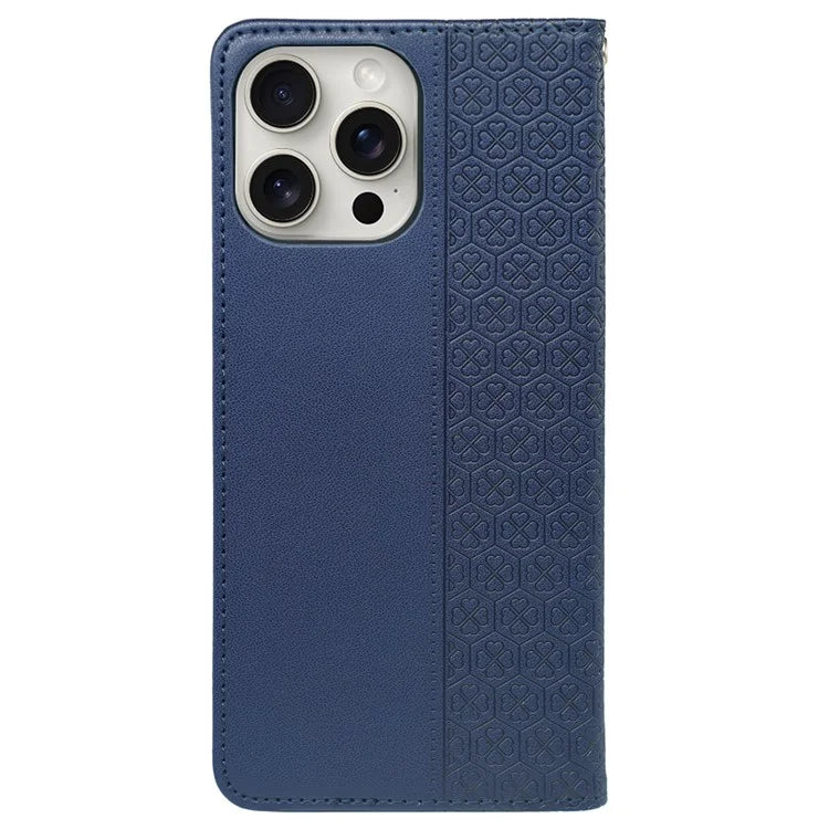 For iPhone 13 Pro Case Four-Leaf Clover Imprinted Leather Folio Phone Cover
