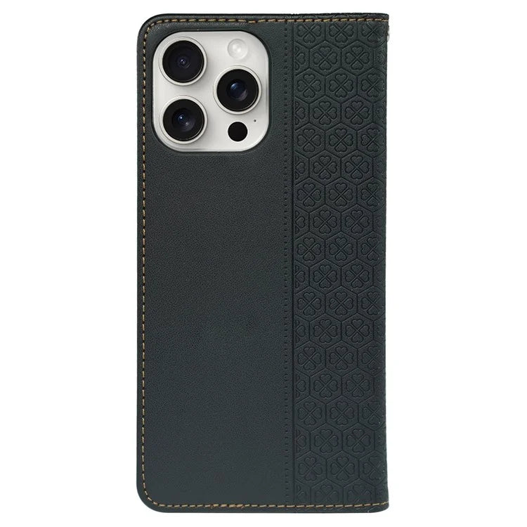 For iPhone 13 Pro Case Four-Leaf Clover Imprinted Leather Folio Phone Cover