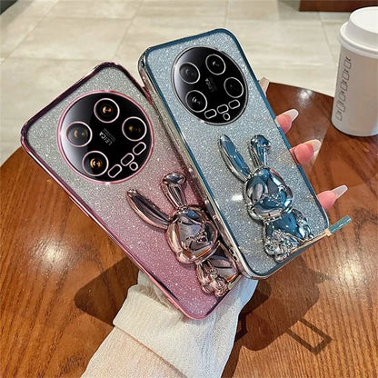 For Xiaomi 14 Ultra Case Electroplating Rabbit PC+TPU Phone Cover Hidden  Kickstand