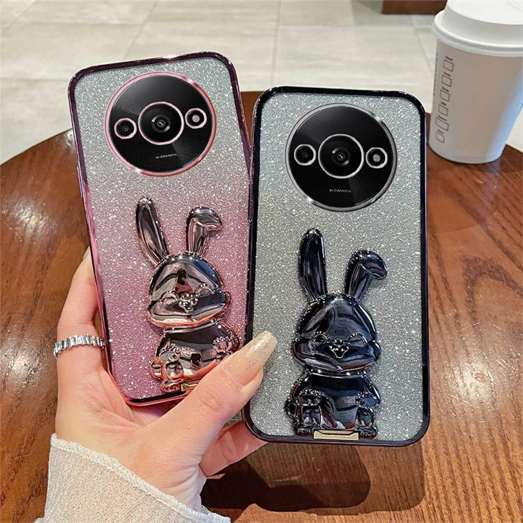 For Xiaomi Redmi A3 / Poco C61 4G Case with Bracket Cartoon Rabbit  PC+TPU Phone Cover