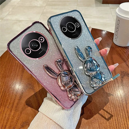For Xiaomi Redmi A3 / Poco C61 4G Case with Bracket Cartoon Rabbit  PC+TPU Phone Cover