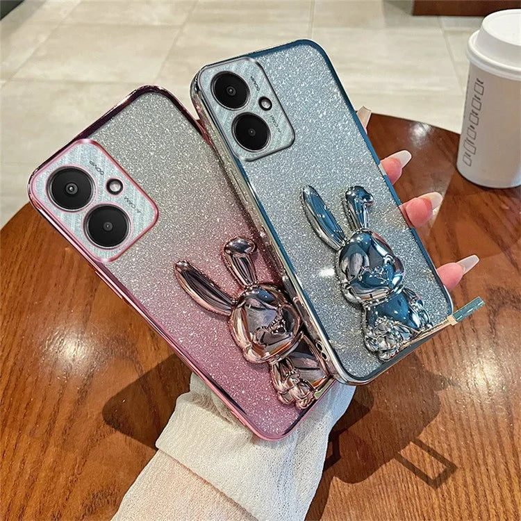 For Xiaomi Redmi 13C 5G / 13R 5G / Poco M6 5G Case PC+TPU Phone Cover Cartoon Rabbit Kickstand