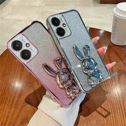 For Xiaomi Redmi 13C 5G / 13R 5G / Poco M6 5G Case PC+TPU Phone Cover Cartoon Rabbit Kickstand