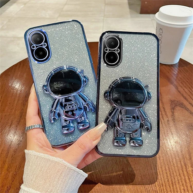 For Realme C67 4G Case Astronaut Kickstand PC+TPU Electroplating Phone Cover