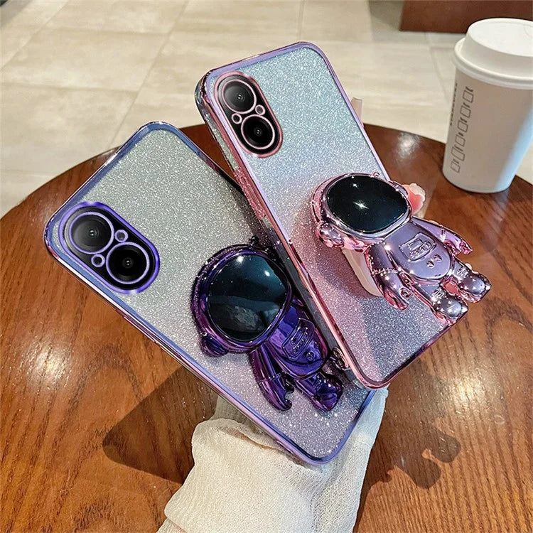 For Realme C67 4G Case Astronaut Kickstand PC+TPU Electroplating Phone Cover