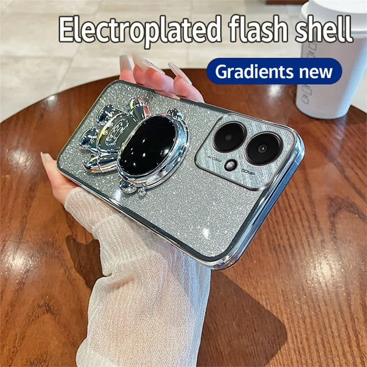 For Xiaomi Redmi 13C 5G / 13R 5G / Poco M6 5G Case Electroplated PC+TPU Phone Cover Astronaut Kickstand